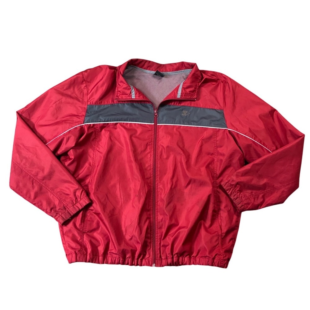Vintage Starter Red Grey Full Zip Mesh Lined Windbreaker Jacket Mens XL